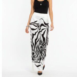Koandaily Black & White Print Satin Wide Leg Palazzo Pants NEW M